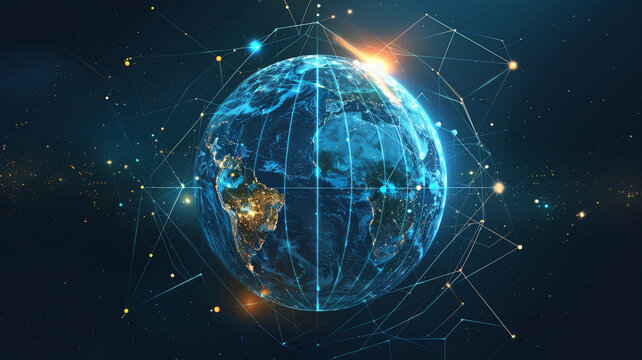 Accessing the world wide web via wireless satellite networks on smartphones. Cloud services connecting every corner of Earth. Explore holographic realms of  abstract. copy  space