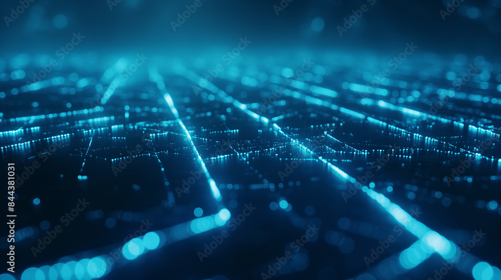 Poster abstract dots and lines, cyberspace, digital, waves, flowing particles with lines and dots, 3d backg