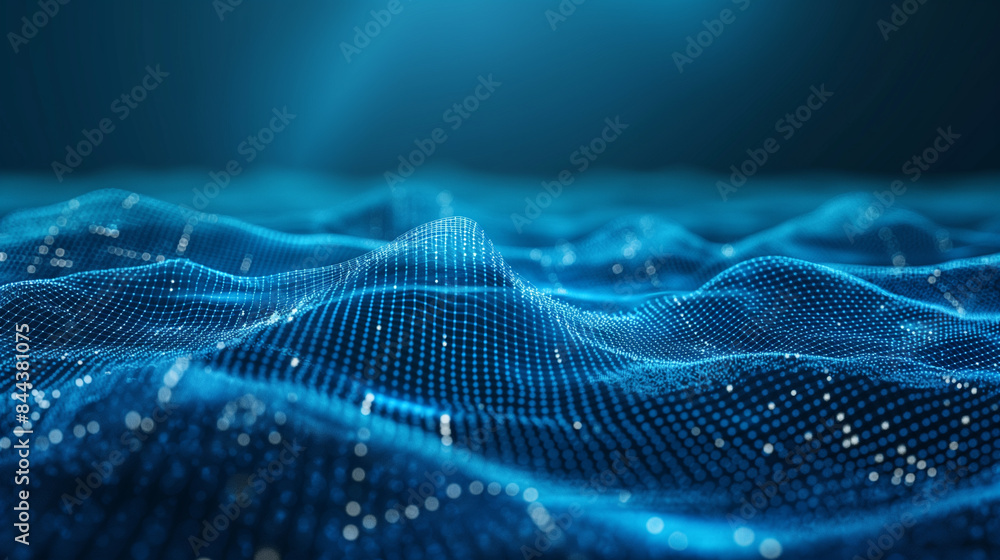 Poster abstract dots and lines, cyberspace, digital, waves, flowing particles with lines and dots, 3d backg
