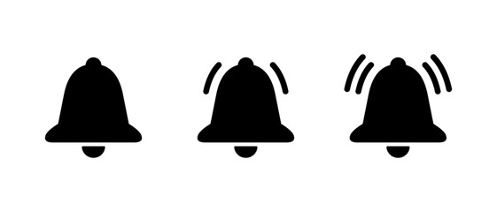 Notification bell icon set in generic style. Alert, ringing concept