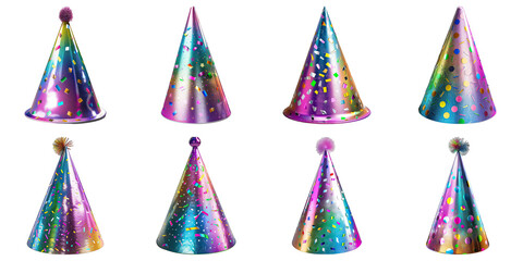 Obraz premium Set of Birthday Party Hat isolated on transparent png background. Generative ai
