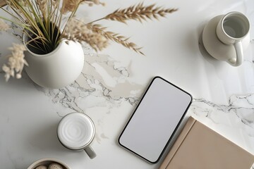 sleek workplace mockup with blank smartphone screen