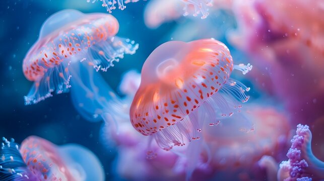 Underwater Jellyfish in Blue Ocean with Luminescent Glow