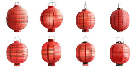 Obraz premium Set of Chinese New Year Lantern Festival isolated on transparent png background. Generative ai
