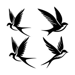 Swallow silhouette set on white background