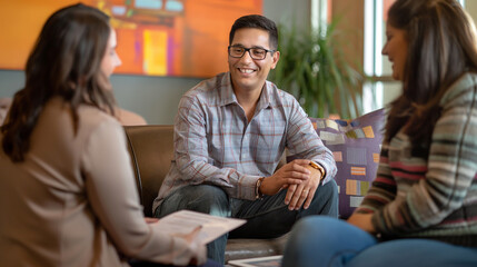 group of young business people Talking about work and smiling in office meeting Ideas for starting a business, working as a team