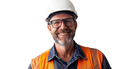 Portrait of a mature male construction worker wearing a safety helmet.