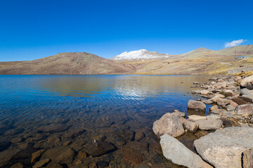 View of Kari lake on the slope of Mount Aragats