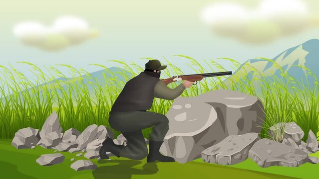 hunter firing try to killing animal 2d animation