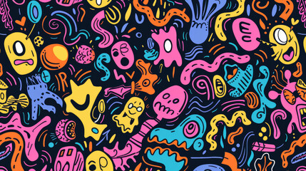 Naklejka premium Colorful Funky Doodles Pattern. Whimsical and Fun Art Design