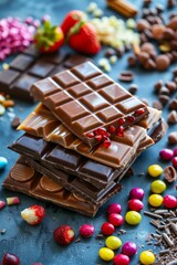 Stack of Chocolate Bars with Berries