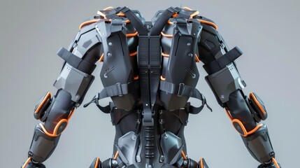 Fototapeta premium Robotic exoskeletons theme top view symbolizing enhanced human abilities robotic tone vivid