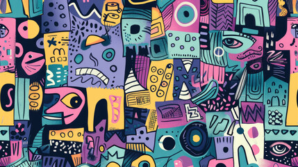 Dynamic Abstract Geometric Collage Seamless Doodle Pattern