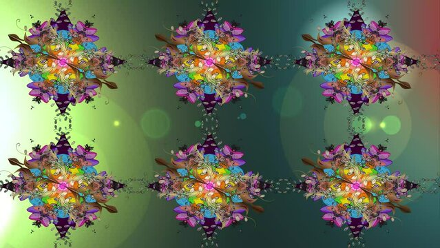 Motion footage background with colorful elements. Mandalas. Vintage. Video. Template. Loop. Seamless.