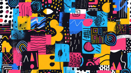 Dynamic Abstract Geometric Collage Seamless Doodle Pattern