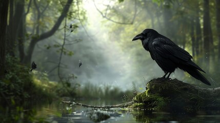 black Crow, forest, river. 