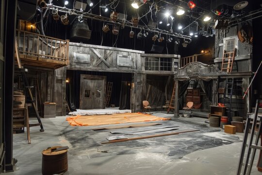 The Empty Stage Awaits: A Backstage Look at a Theater Set Under Construction