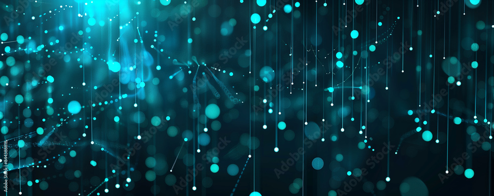 Poster futuristic abstract blue tech background with digital waves particles artificial neural network cybe