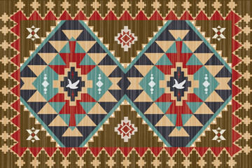 Ikat Navajo  tribal vector seamless pattern. Native American ornament. Ethnic South Western decor style. Ikat Boho geometric ornament. Vector seamless pattern. Mexican blanket, Woven carpet