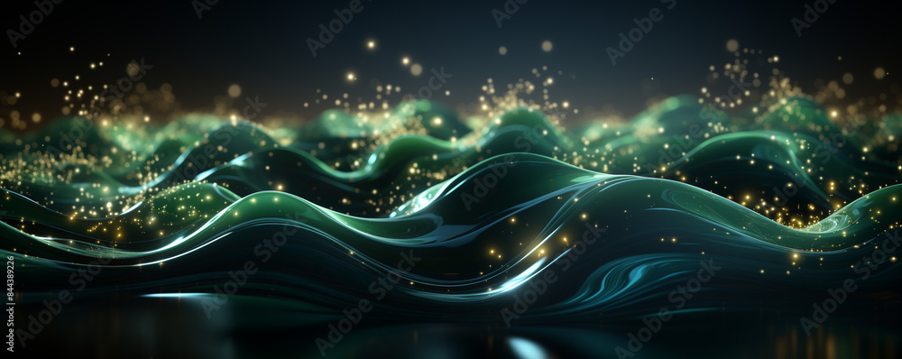 Poster futuristic abstract blue tech background with digital waves particles artificial neural network cybe