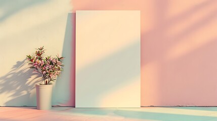 Inviting pastel-painted wall with a small vertical white paper mockup for community events.