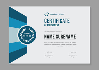 Obraz premium modern blue certificate design template. certificate of appreciation with gold badge