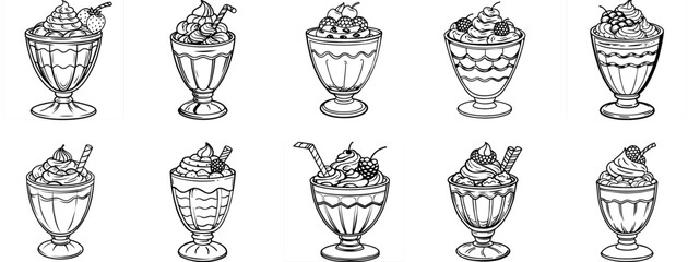 Cartoon line drawing parfait set