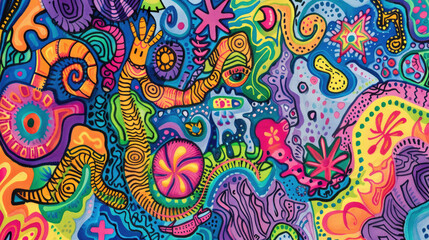 Expressive and Colorful Doodle Art Mural Pattern