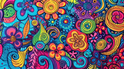 Expressive and Colorful Doodle Art Mural Pattern