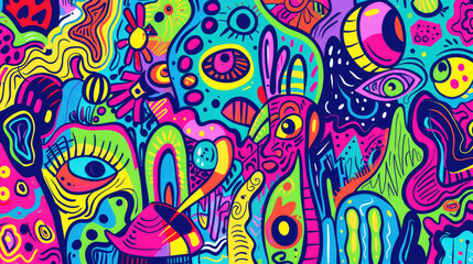 Expressive and Colorful Doodle Art Mural Pattern