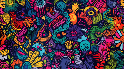 Fototapeta premium Expressive and Colorful Doodle Art Mural Pattern