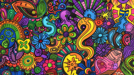 Expressive and Colorful Doodle Art Mural Pattern