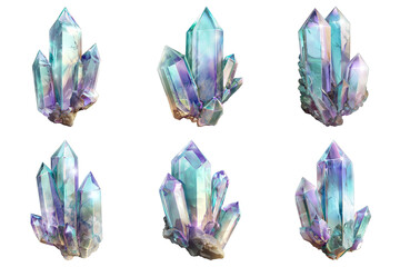 Fototapeta premium Set of Mystical Crystal Trim isolated on transparent png background. Generative ai