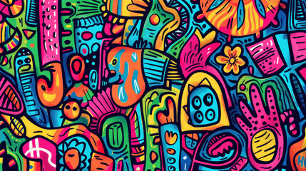 Expressive and Colorful Doodle Art Mural Pattern