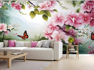modern interior with sofa and flowers
