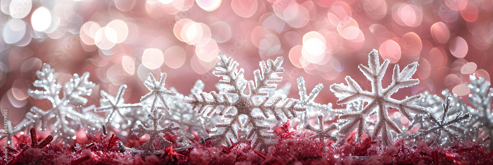 Poster red background with snowflakes. a christmas atmosphere. a red and white color scheme