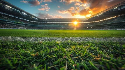 Sports and Athletic Excellence: A football on a green field in the stadium.