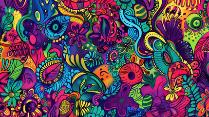 Expressive and Colorful Doodle Art Mural Pattern