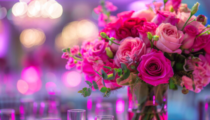 Obraz premium A vase of pink flowers sits on a table