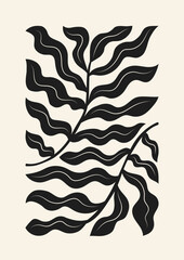 Hand drawn abstract floral poster. Modern trendy Matisse minimal style. Contemporary art botanical print. Vector graphic design for wallpaper, wall decor, postcard, cover, template, banner.