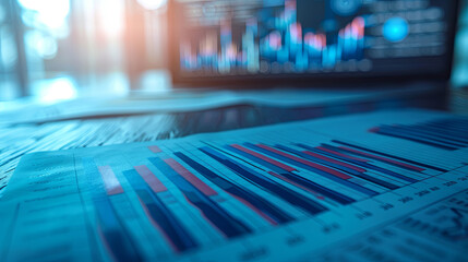 Financial and business data concept represented by chart or graph paper, depicting accounts, statistics, and analyses