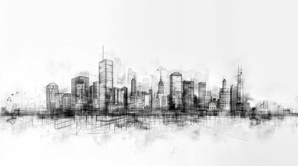 Obraz premium Architectural vector depicting a modern cityscape in the background with detailed drawings