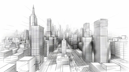 Architectural vector depicting a modern cityscape in the background with detailed drawings