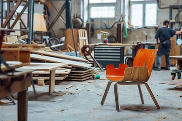 The process of manufacturing furniture from recycled materials. Concept of circular economy