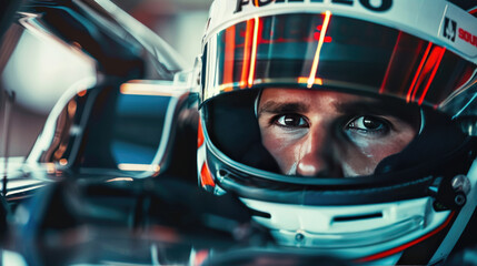 Fototapeta premium Close Up of Male F1 Racer with racing Helmet