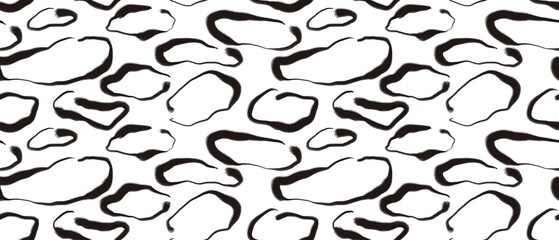 Seamless abstract textured pattern. Simple background black, white. Ovals, rings, lines. Digital brush strokes. Design for textile fabrics, wrapping paper, background, wallpaper, cover.