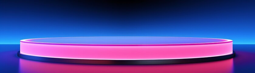 Vibrant neon pink podium with a futuristic look against a blue gradient background, ideal for product display or tech presentation.