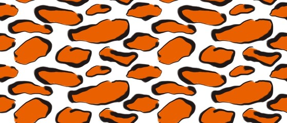Seamless abstract textured pattern. Simple background black, orange, white. Ovals, rings, lines. Digital brush strokes. Design for textile fabrics, wrapping paper, background, wallpaper, cover.