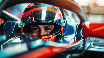 Fototapeta premium Close Up of Male F1 Racer with racing Helmet