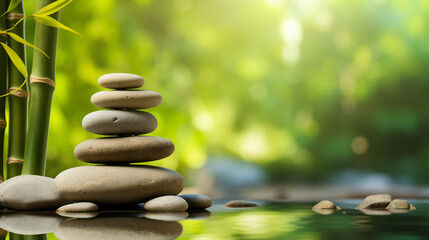 Obraz premium zen stones and bamboo leaves